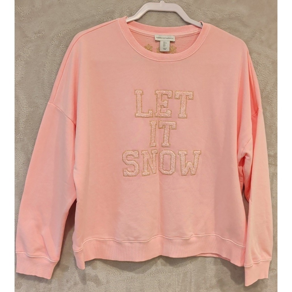 Cupcakes & Cashmere Let It Snow Sweatshirt Pink Gold Women's Large